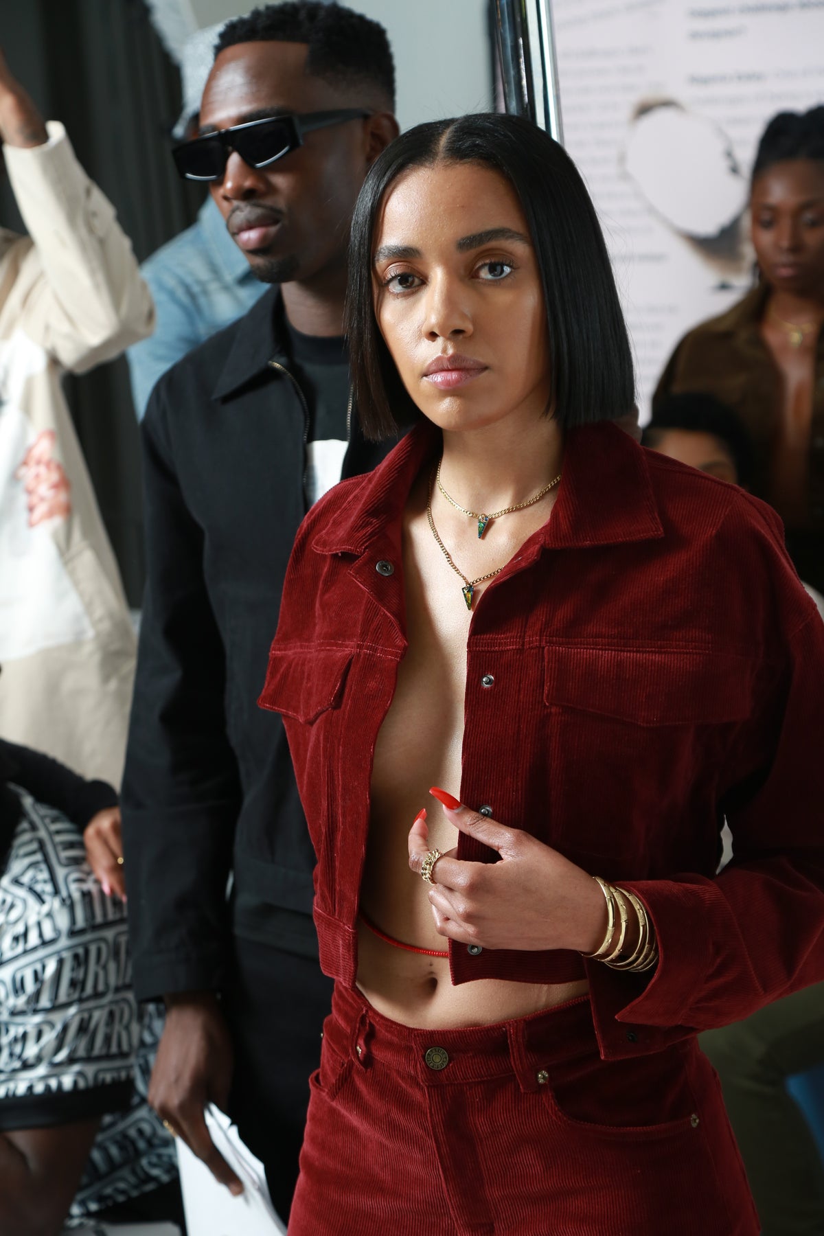 Burgundy TIÉR Cropped Corduroy Jacket