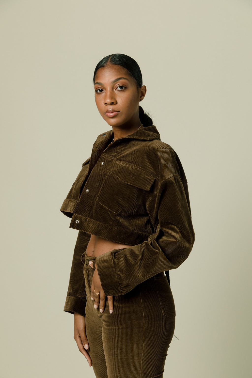 Olive TIÉR Corduroy Cropped Jacket