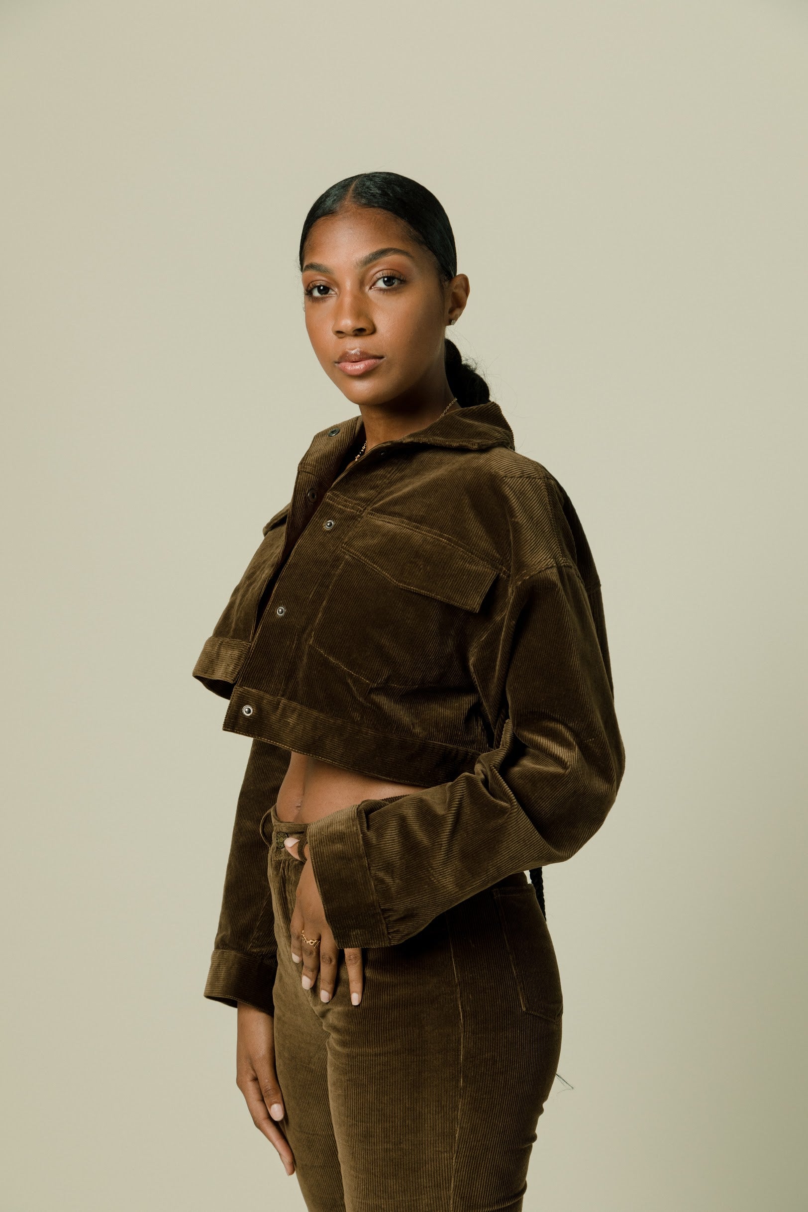 Olive TIÉR Corduroy Cropped Jacket
