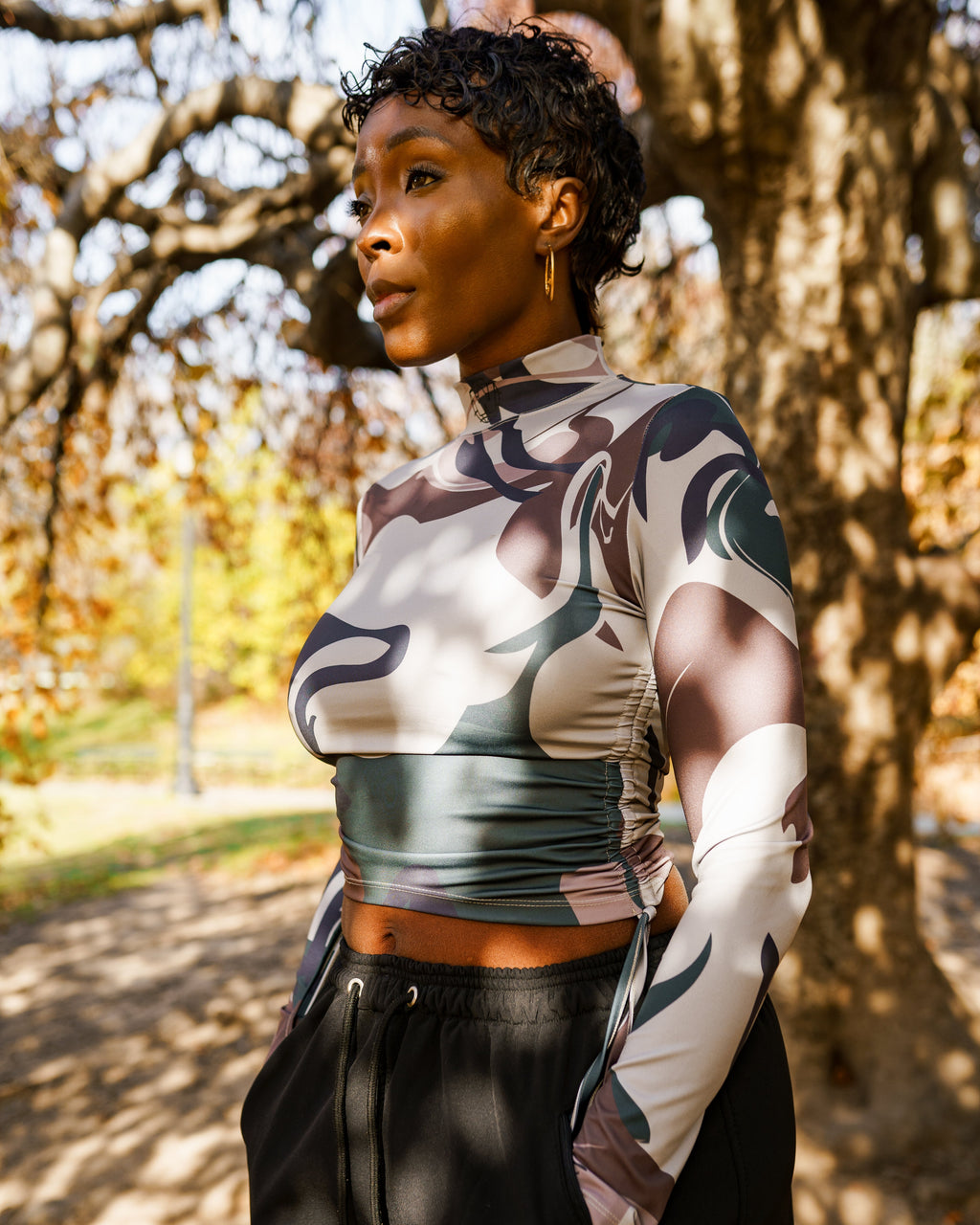 Abstract Camo Ruched Top