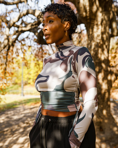 Abstract Camo Ruched Top