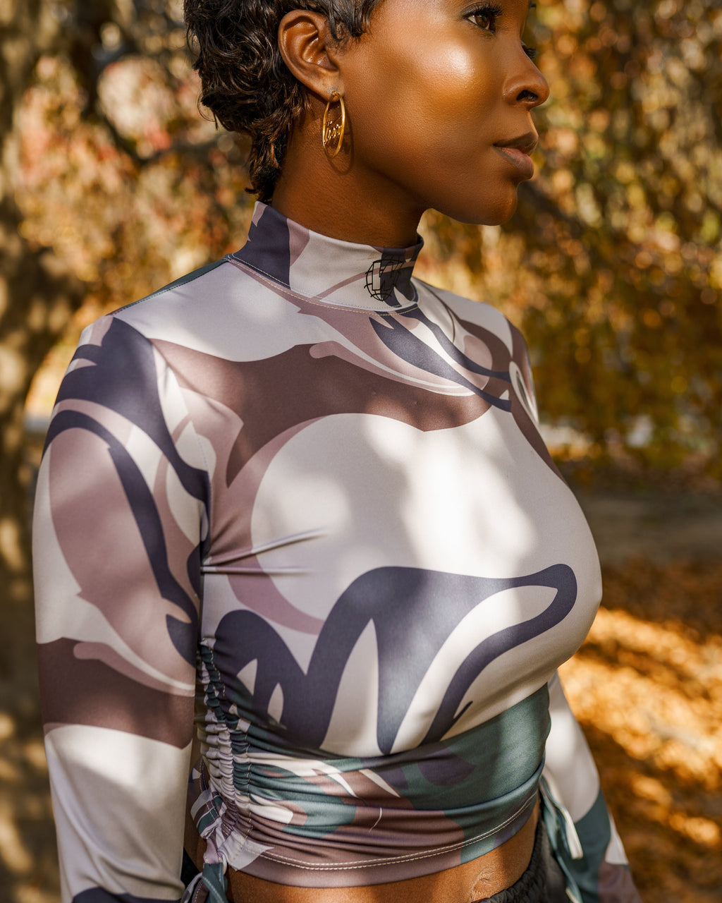 Abstract Camo Ruched Top